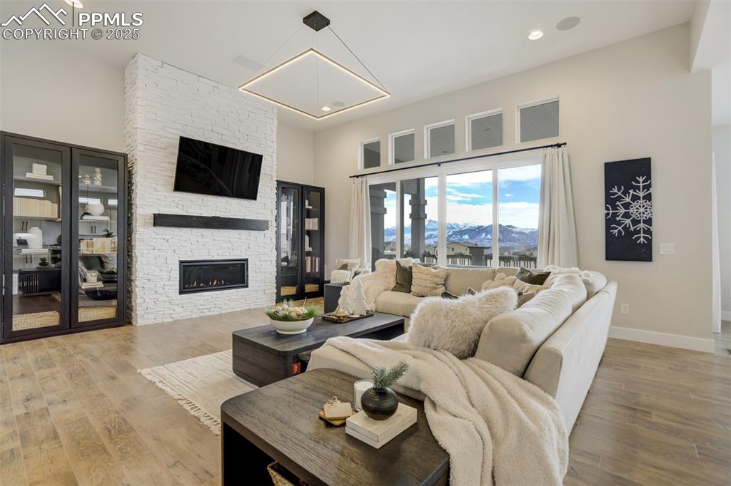 Gas fireplace with stacked stone surround