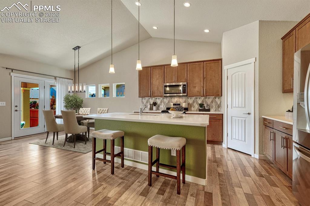 Kitchen and dining virtually staged