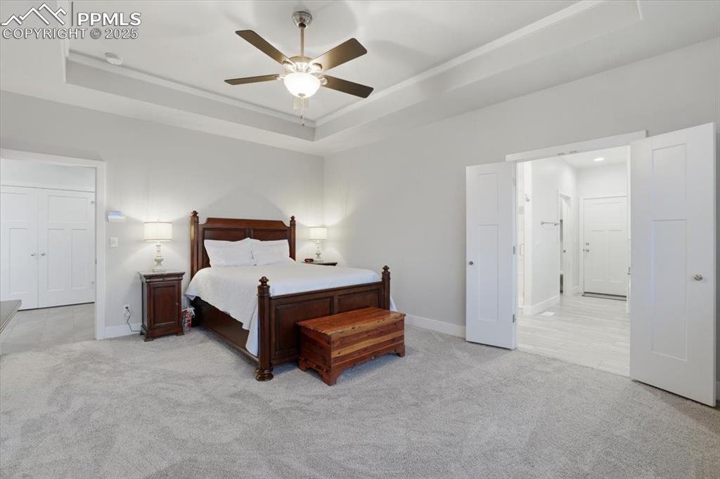 The primary bedroom has an ensuite bath and lots of natural light. 