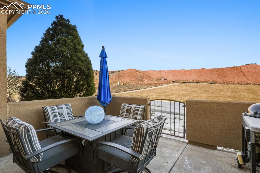 Back patio walkout to park-like space, directly   behind the home.