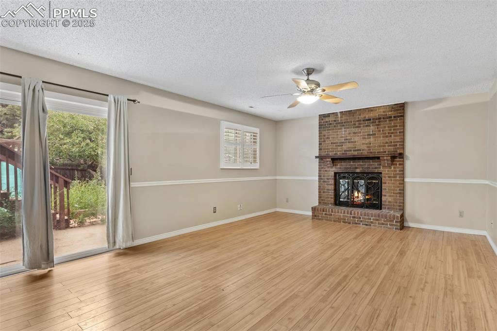 Fireplace family room with walkout