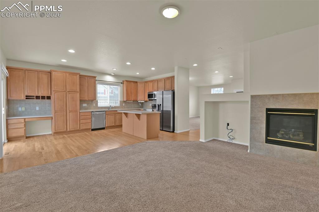 Family room with gas burning fireplace