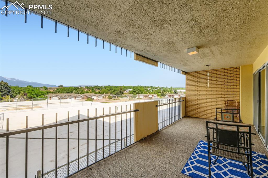 Balcony with a mountain view