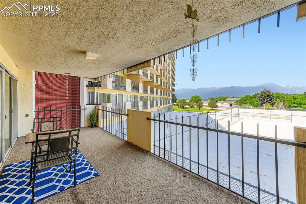 Balcony with a mountain view
