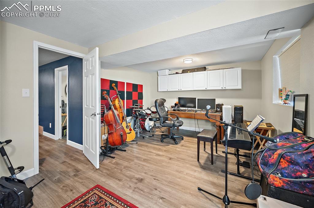 Bedroom being used as a music room. 