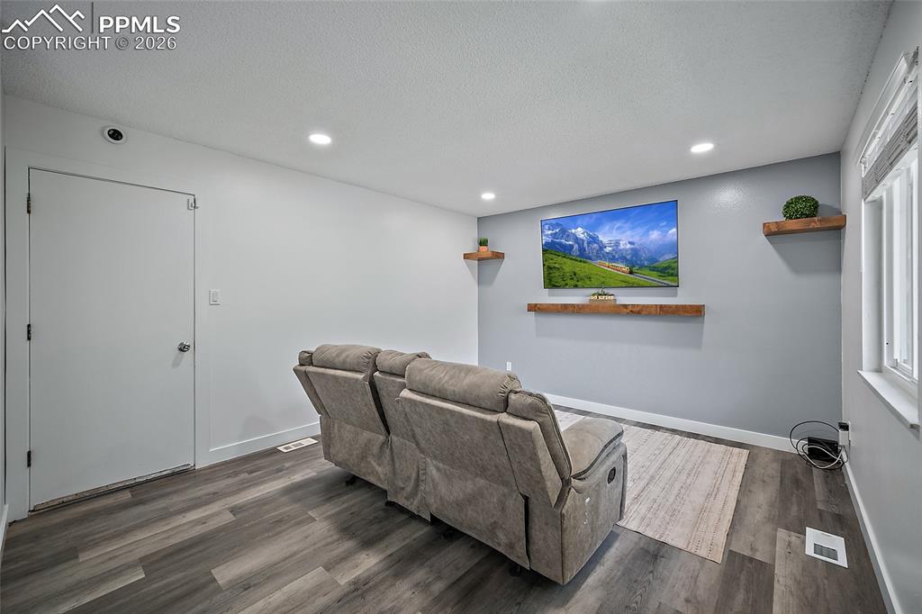 Living room with door to the garage