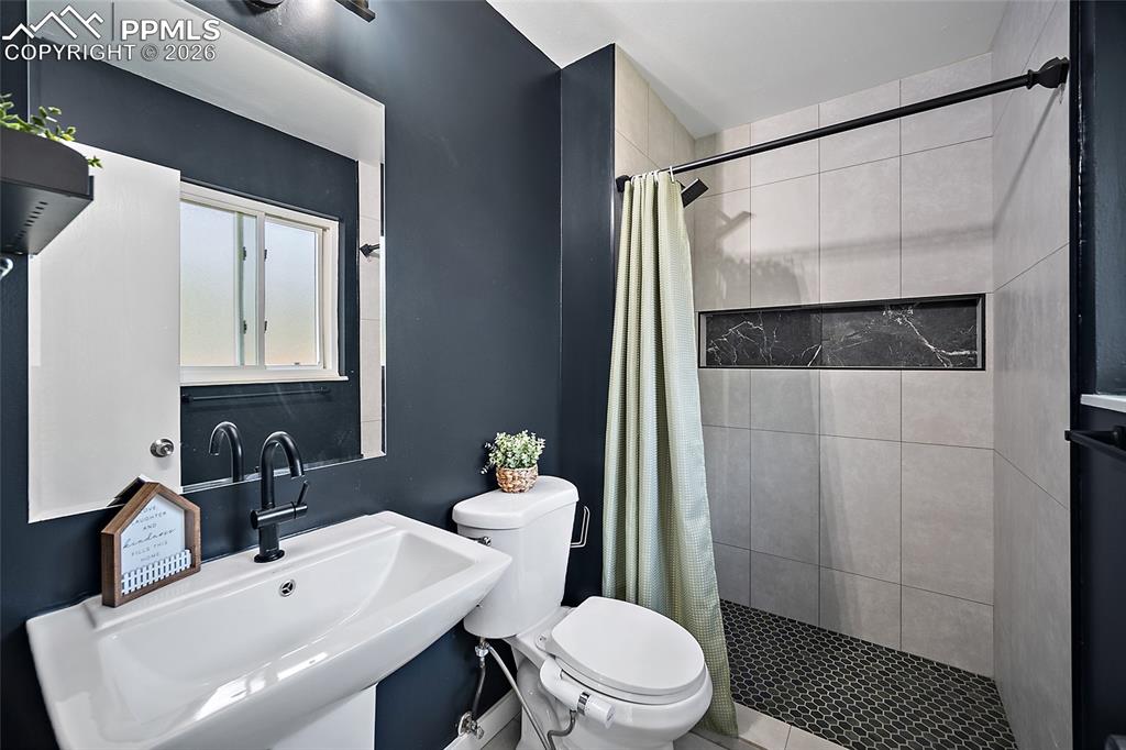 Master bathroom with a modern style shower