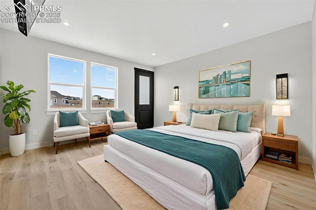 Virtually staged primary bedroom