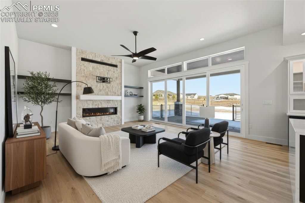 Warm cozy fire place Virtually staged