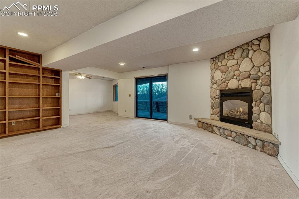 Basement walk out with gas fireplace