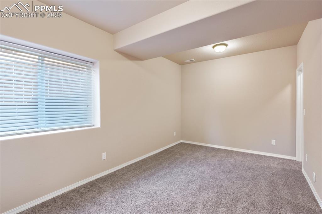 Basement Bedroom, Carpeted empty room with baseboards