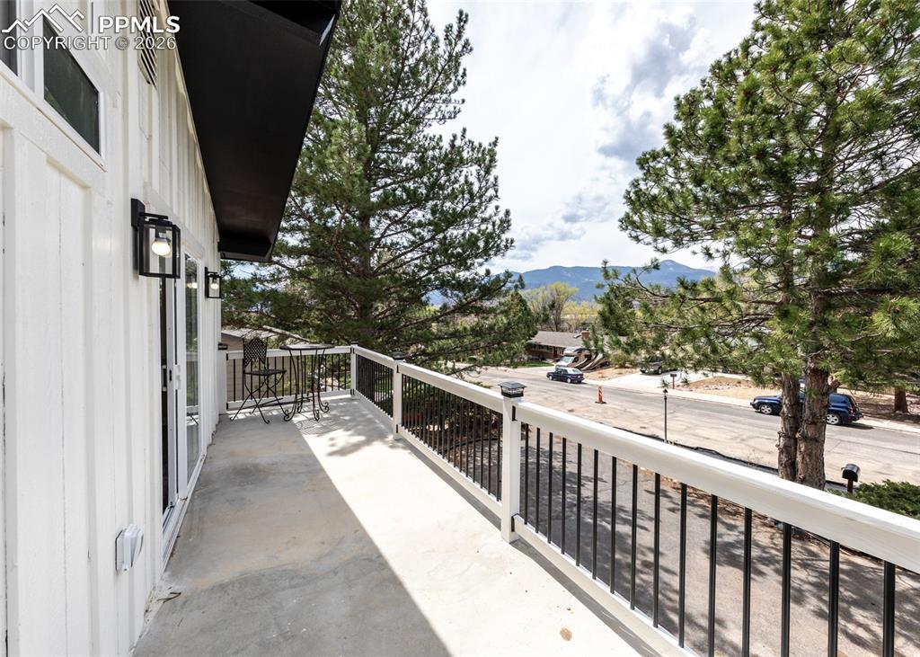 Balcony with a mountain view