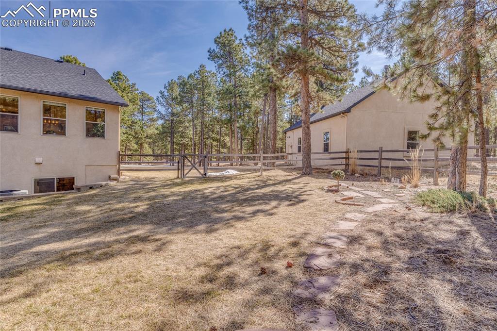 Fenced backyard that is landscaped and has a sprinkler system for convenience. 