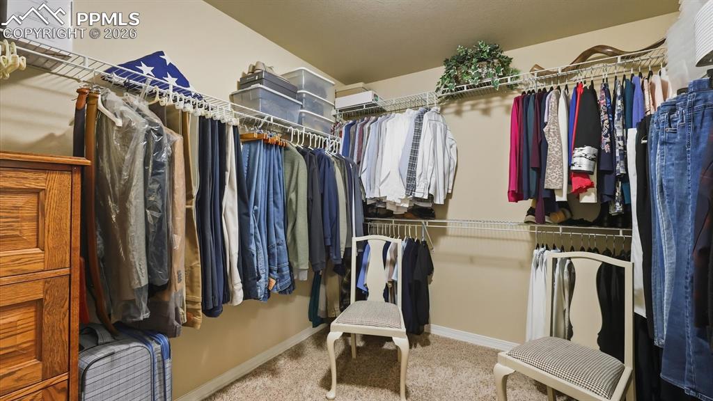 Large walk in closet in the Primary Bedroom. 