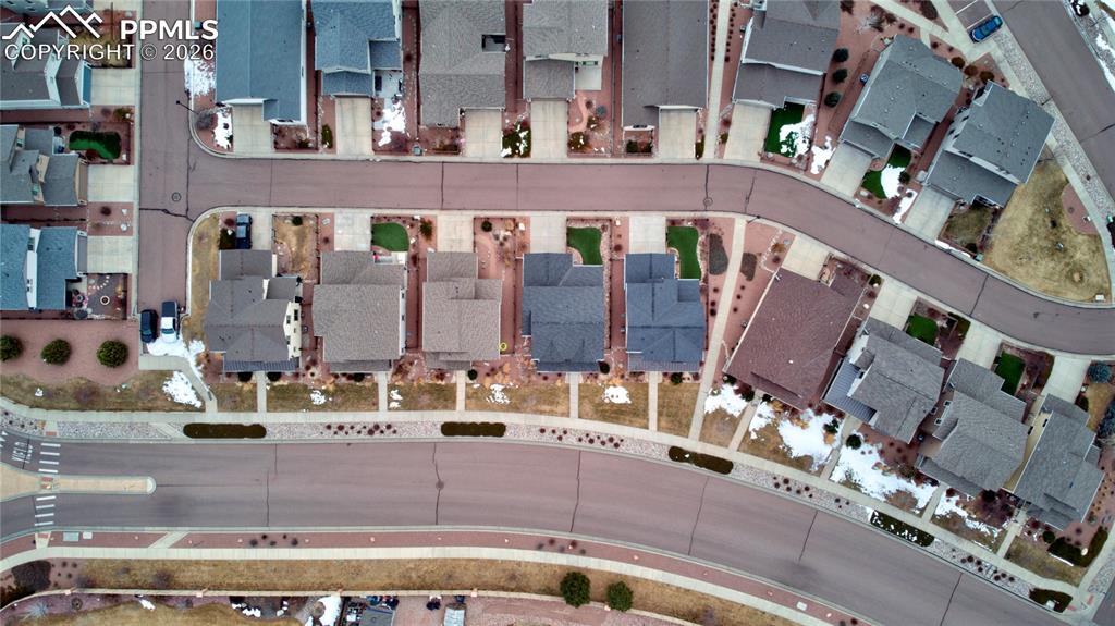 Aerial perspective of suburban area
