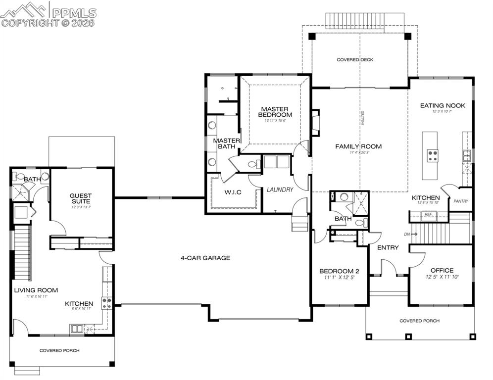 Main Level with attached secondary living quarters.