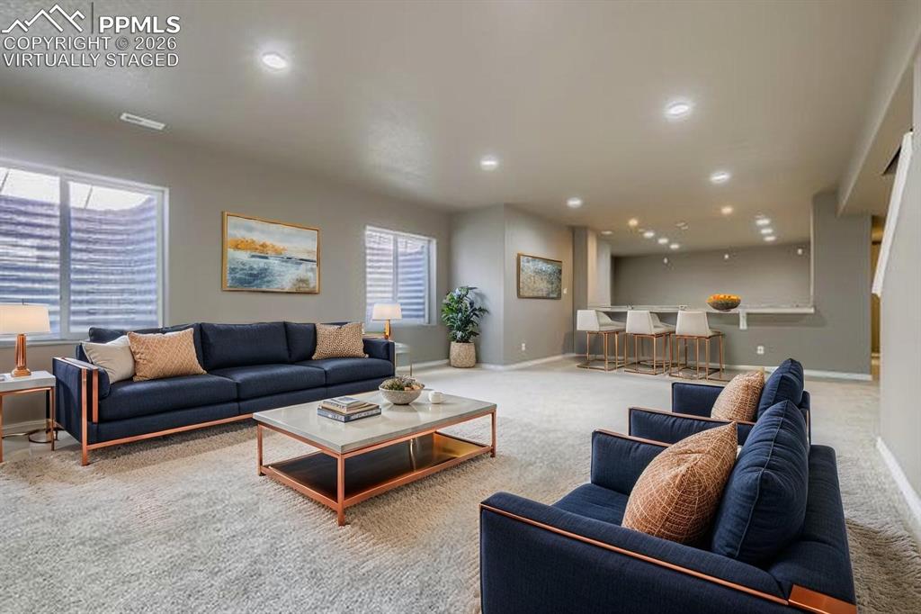 Virtually Staged Basement Family Room