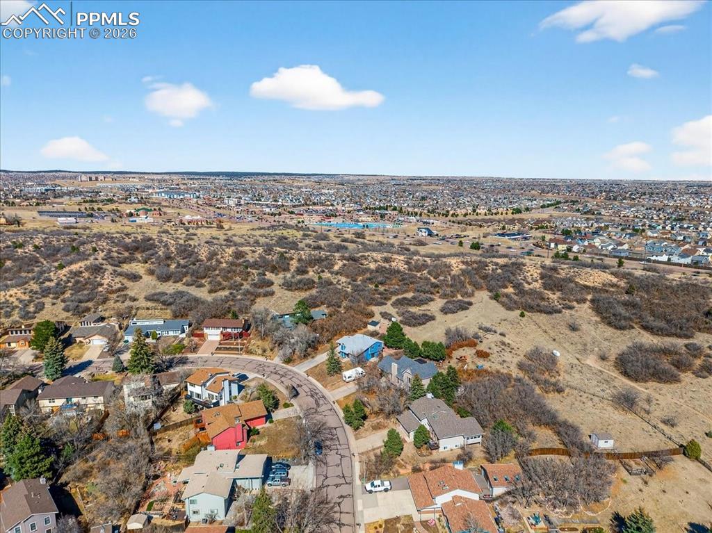 Aerial view of residential area with a desert landscape
