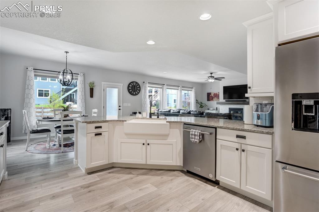 Kitchen opens to family room 