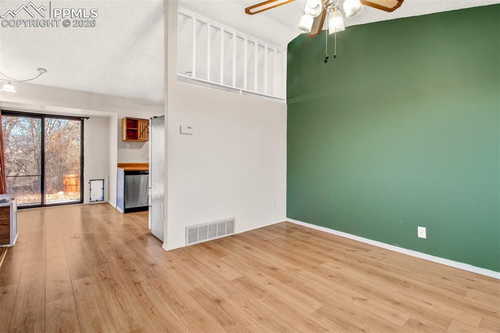 Ceiling fans in the living room and kitchen