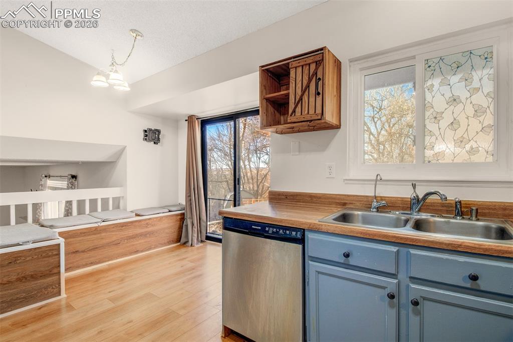 Kitchen looking into dining area