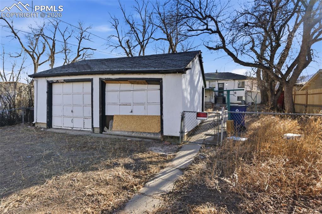View of detached garage