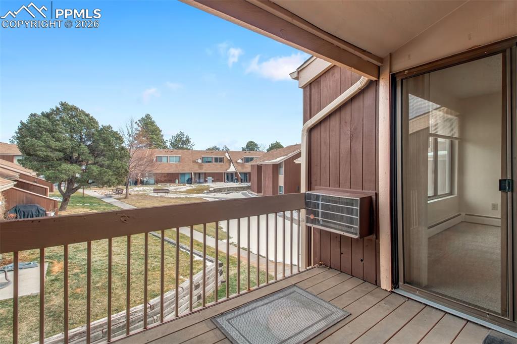 looking out at the common area of the complex