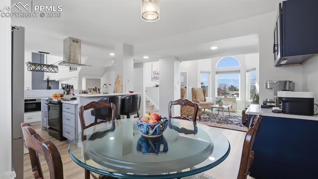 View of the Kitchen and Formal Living Room from the Dining Area.