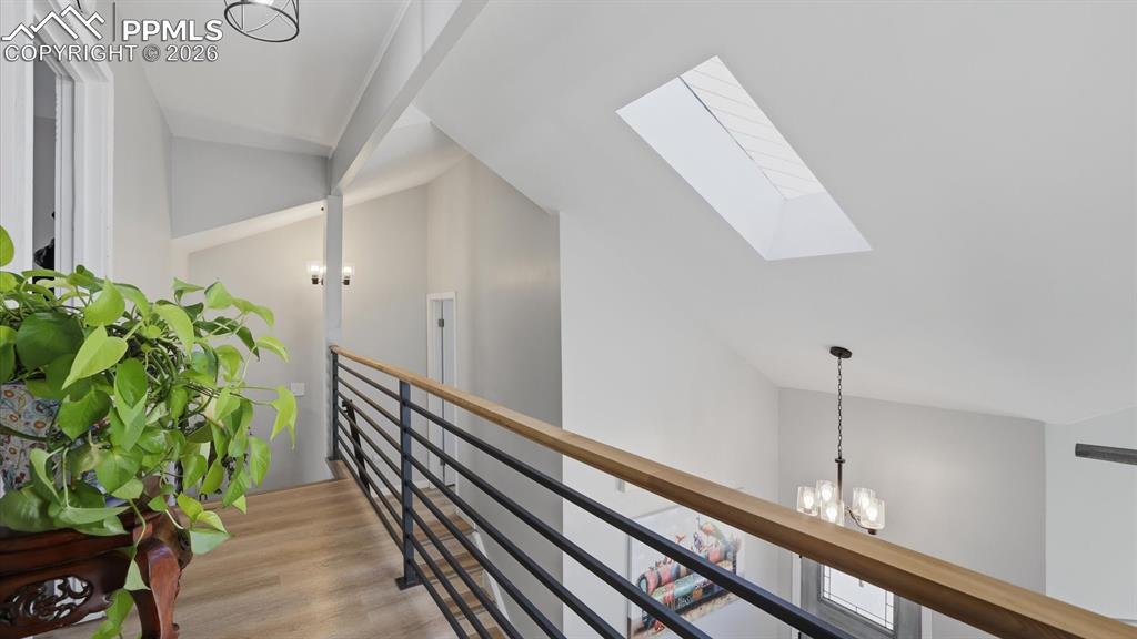 Modern iron rails and upper level hallway.