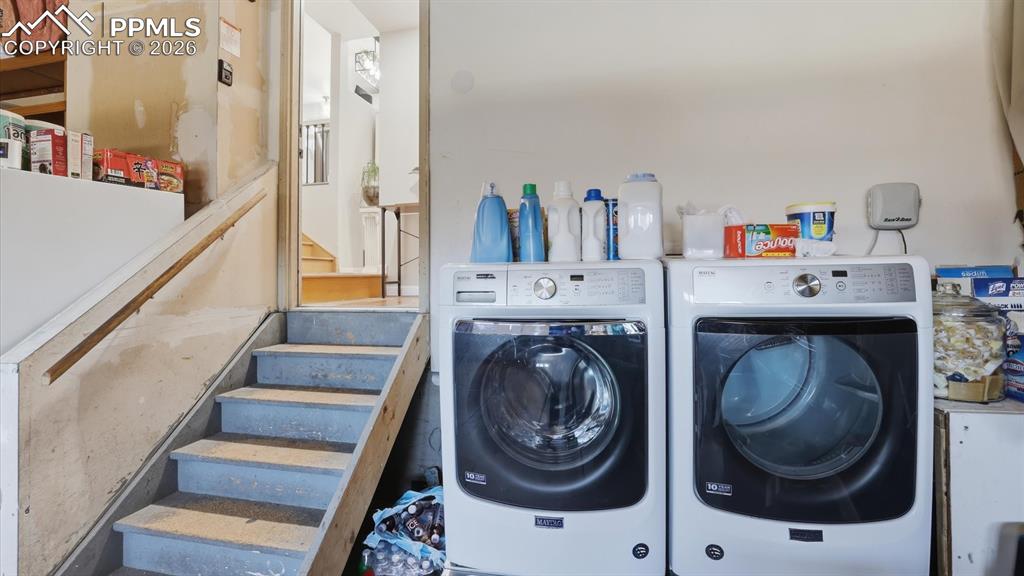 Laundry hookups are available in the garage and in the basement. Washer and dryer included.
