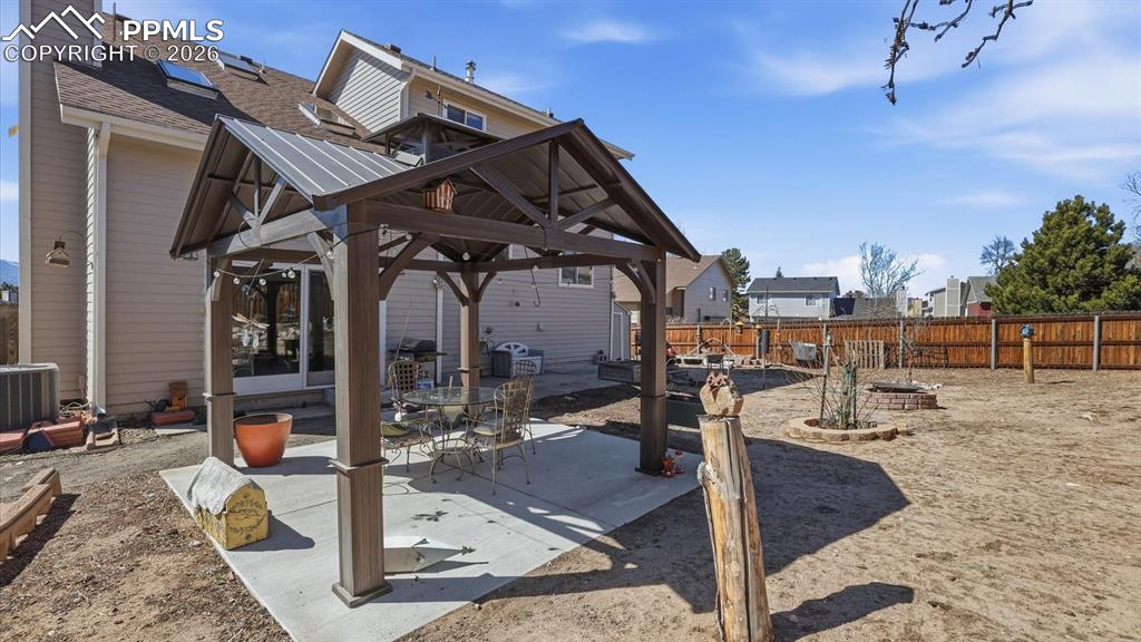 Backyard patio and gazebo.