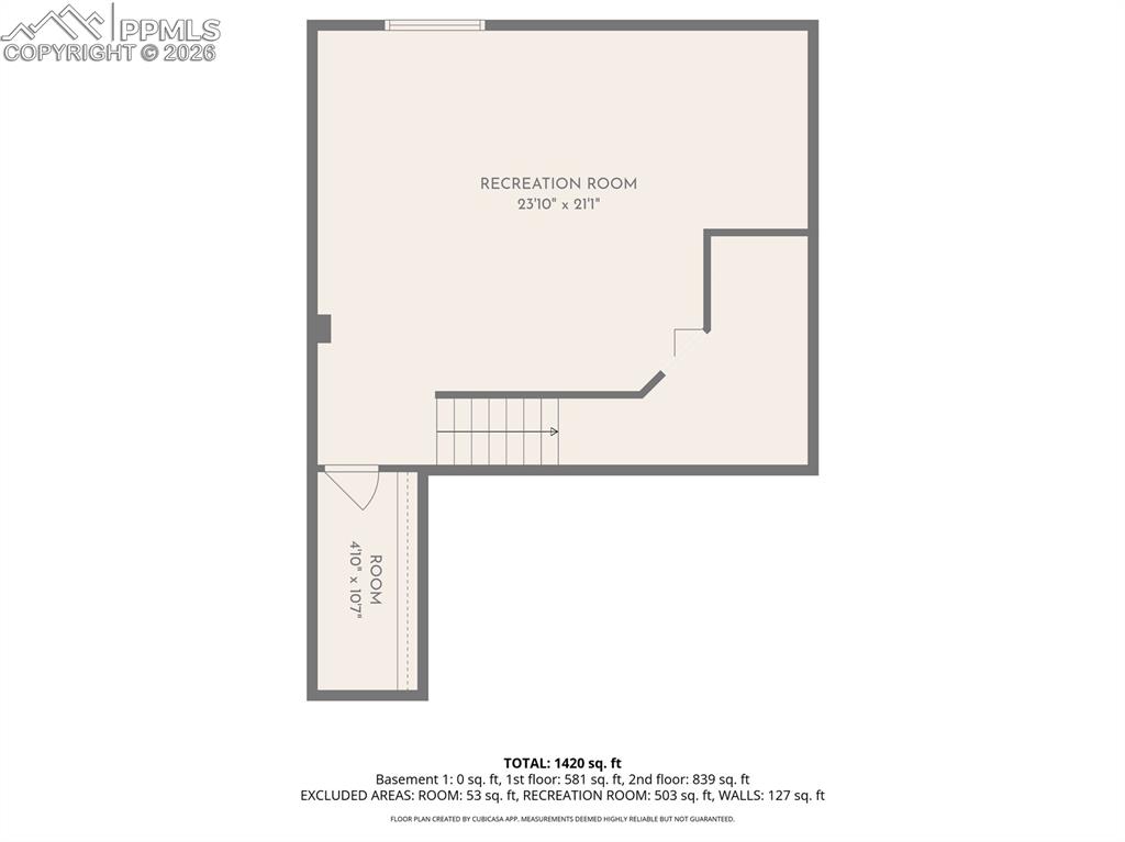 lower level floor plan - basement (finished); storage closet, rec room, mechanical room (mechanical rm unfinished).