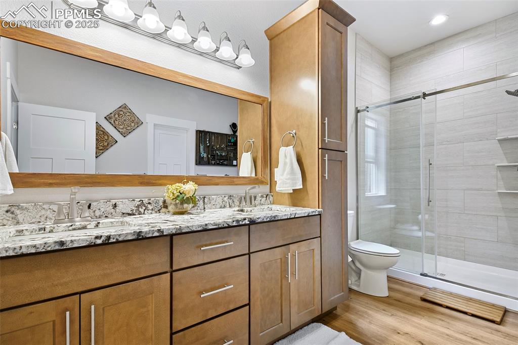 Beautiful Master Bath Vanity with Double Sinks and Large Walk-in Shower