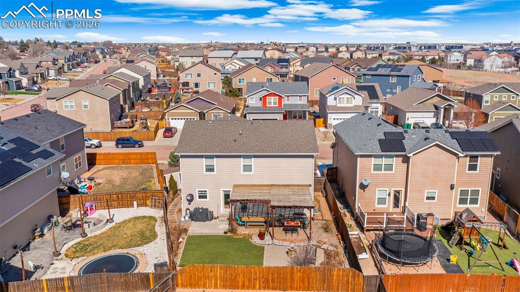 Aerial perspective of suburban area