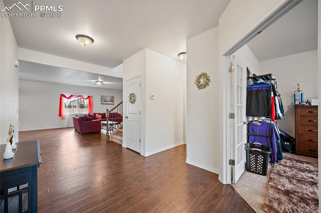 As you enter the home, office is to your left. (right now being used as a 4th bedroom. Bath is to the right. 