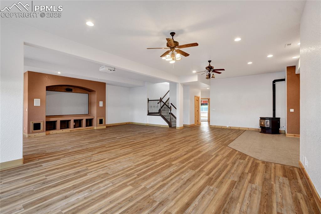 There is a stove in the corner.