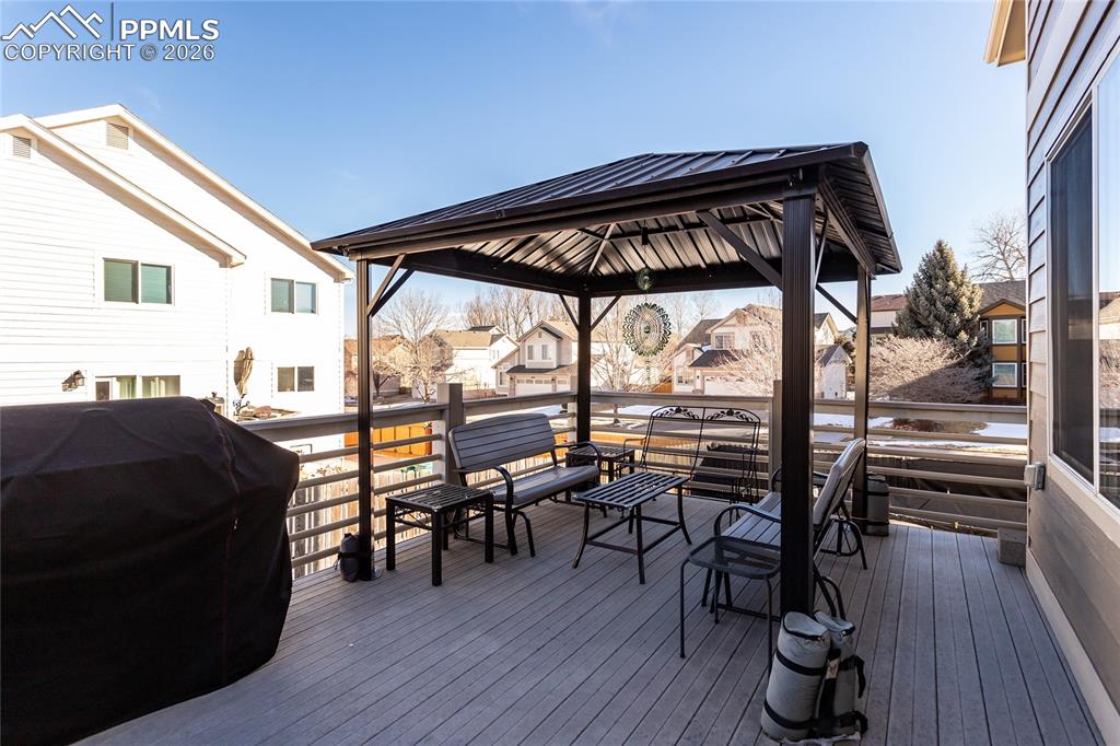 Tiered double deck with composite decking includes the 2 gazebos