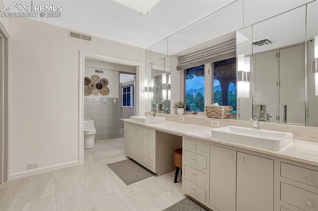 Light and bright primary bathroom.