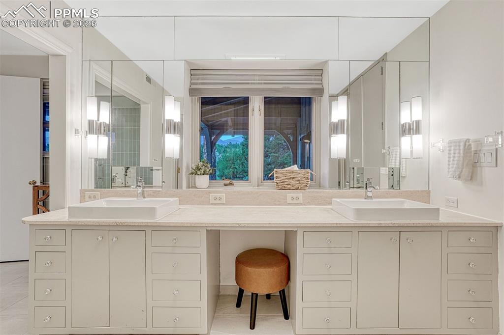 Dual Vanities with historic charm.