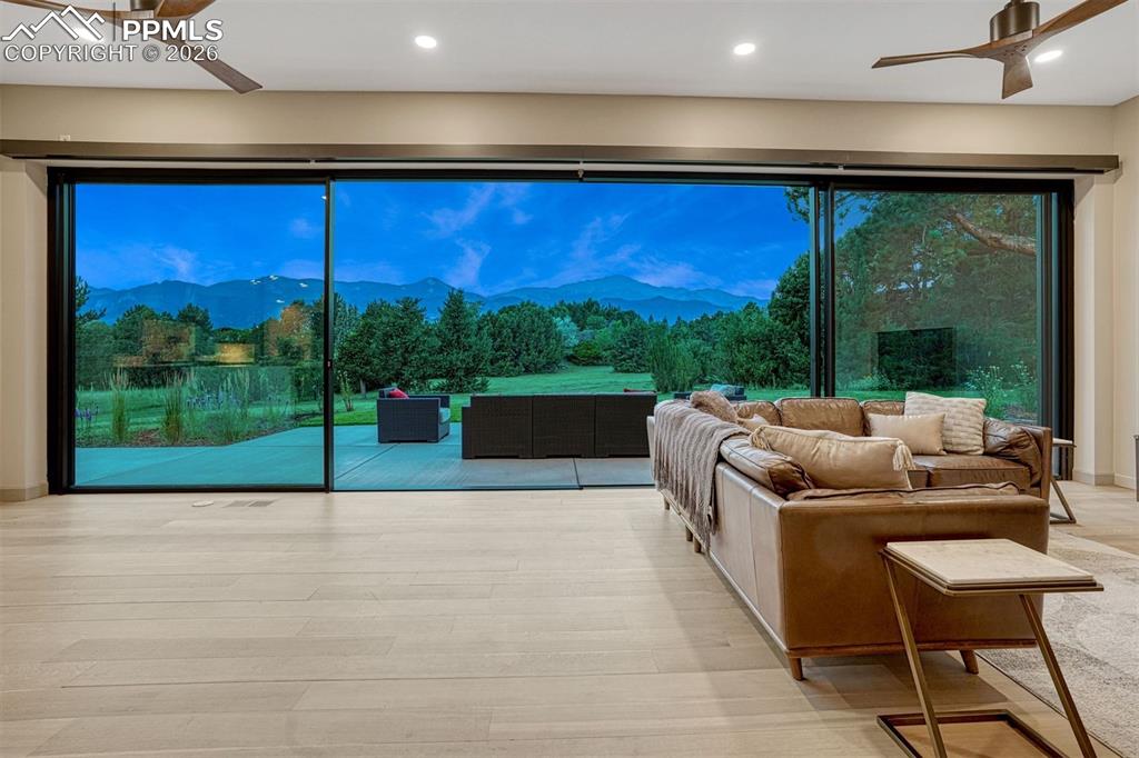 Ever-changing skies and expansive backyard views create a serene, open setting.