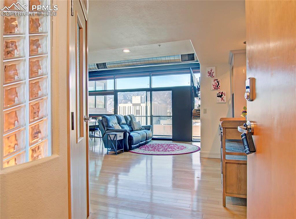 Living area featuring light wood finished floors