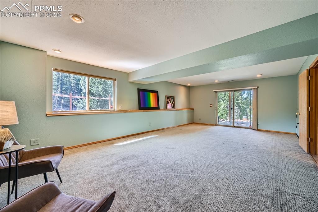 Lower level family room with walk-out to covered patio / private entrance