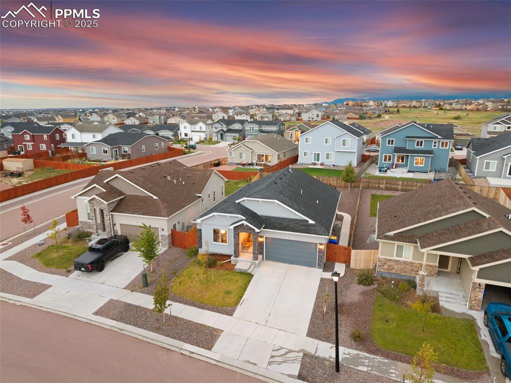 Aerial perspective of suburban area