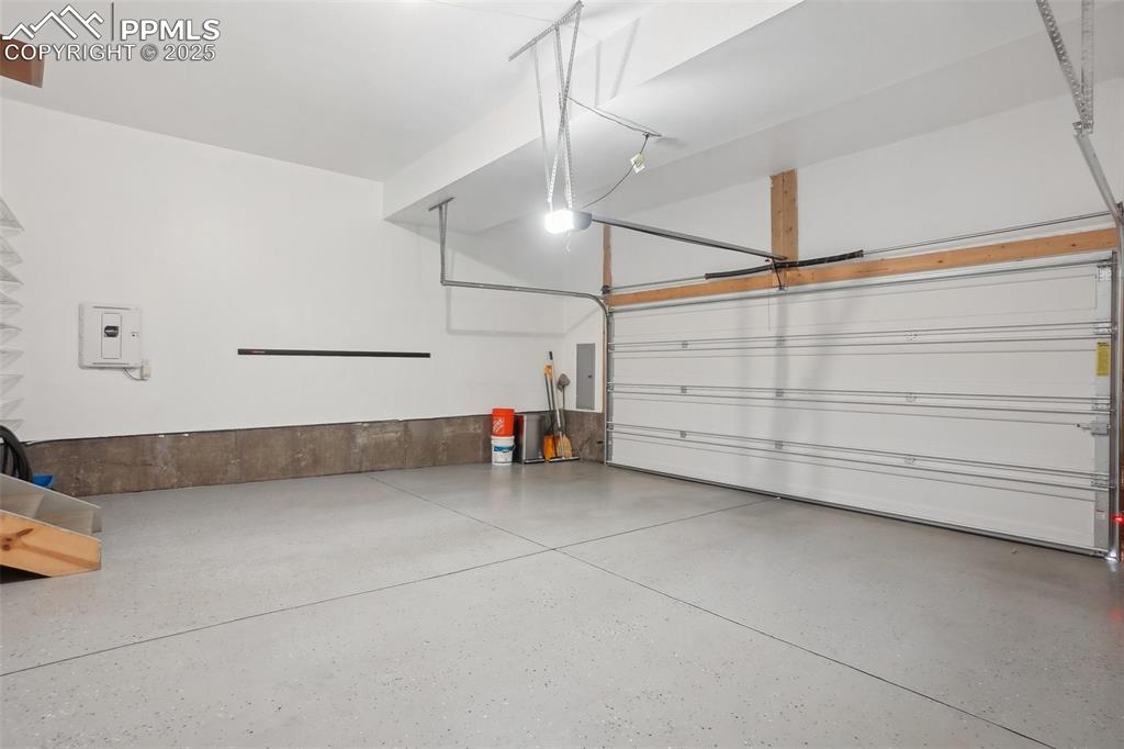 Spacious 2 car garage with epoxy coating