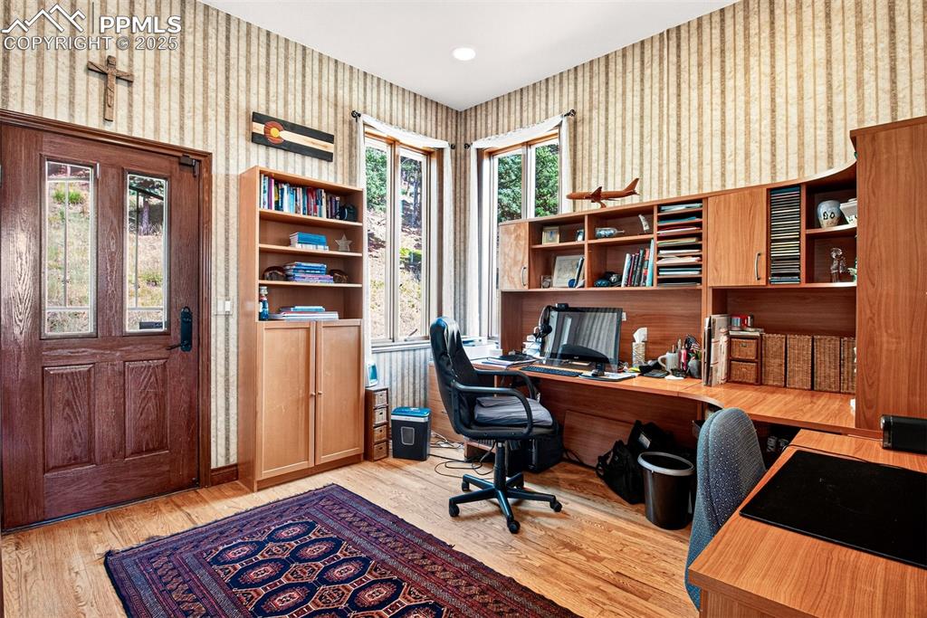 Office of the dining area with walk out to backyard