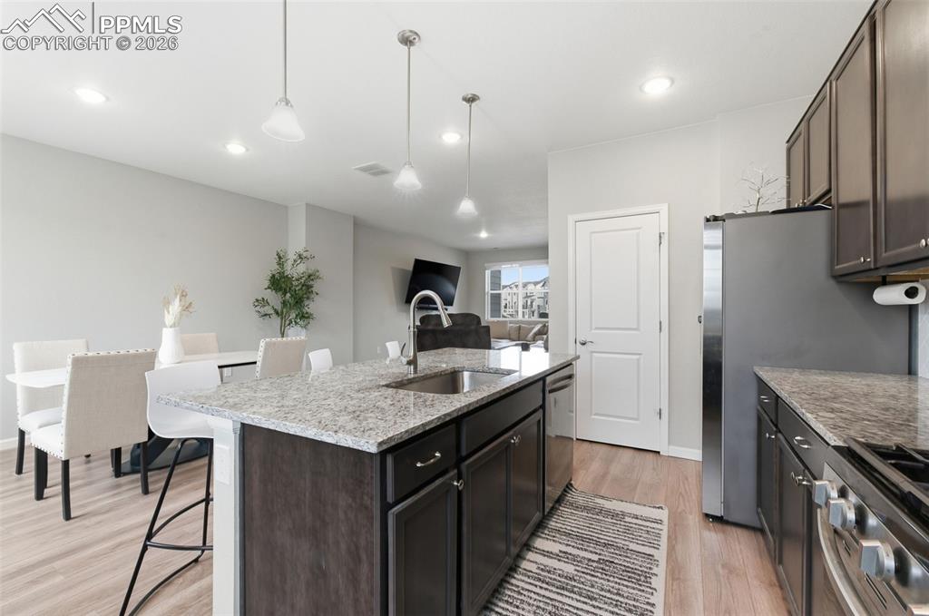 Granite countertops are throughout home