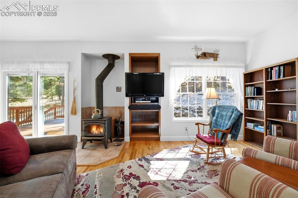 Cozy Wood-Burning Stove in Family Room