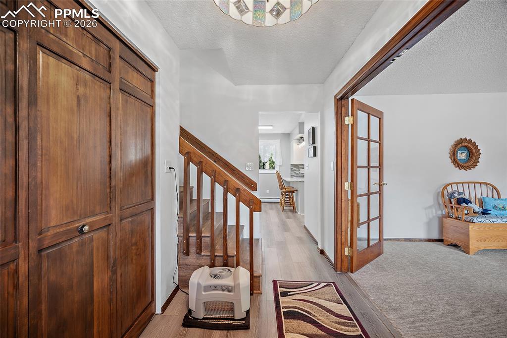 As you walk into the home. Large coat closet. 