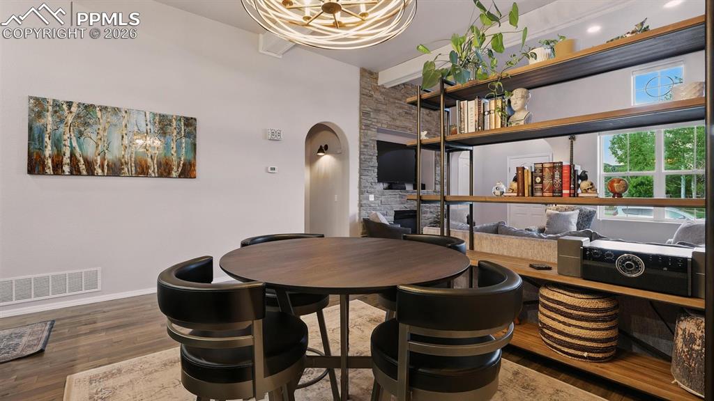 The Dining Area is located between the Living Room and Kitchen, ideal for entertaining.