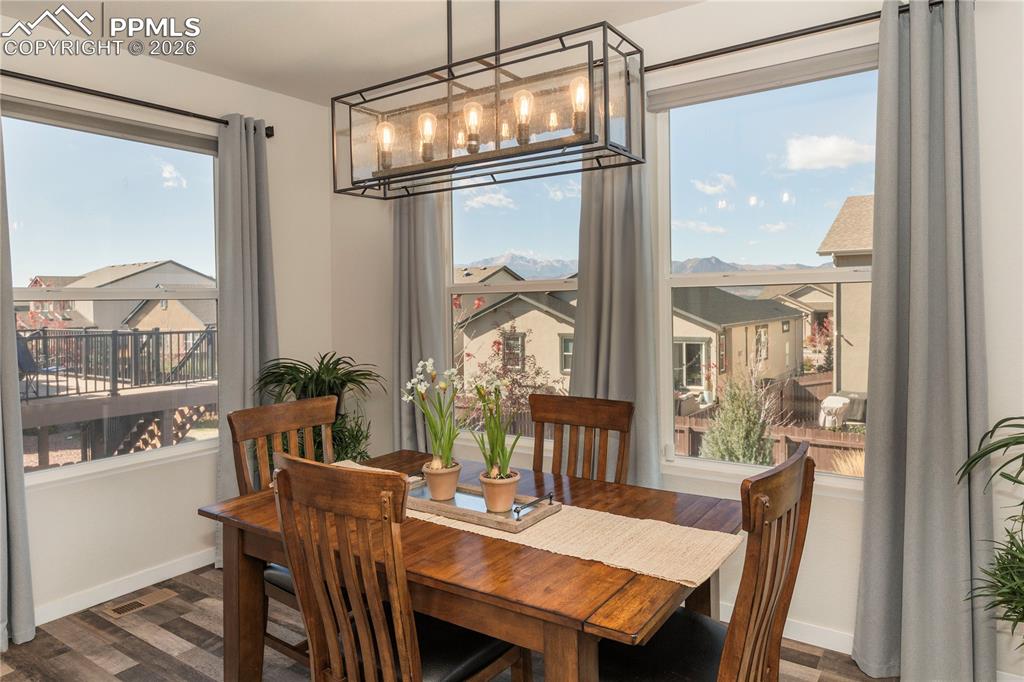 Pikes Peak and the Front Range from the dining and living room windows.